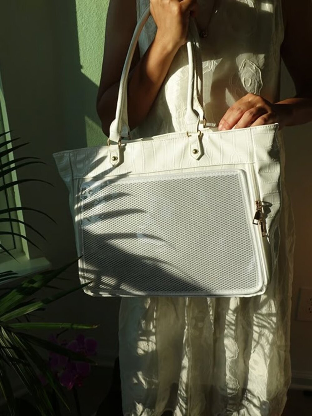 Ivory Y2K Ita Bag Tote Large Faux Leather Crocodile Shoulder Bag Kawaii Purse